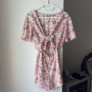 Show Me Your Mumu Pink Floral Romper with Tie Front Small